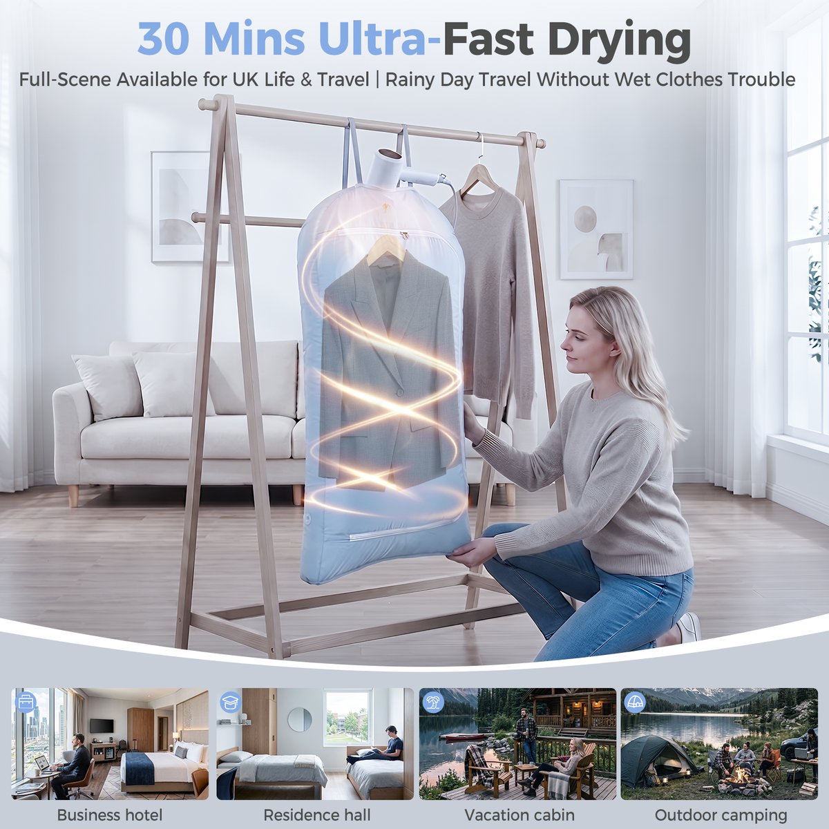 Portable dryer bag vs electric travel dryer — the full comparison of Wadewow foldable drying bag against mini electric clothes dryer machines